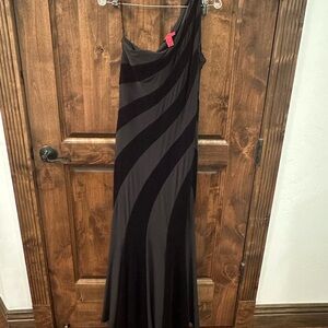 JS Collections One-Shoulder Black and Charcoal Evening Gown